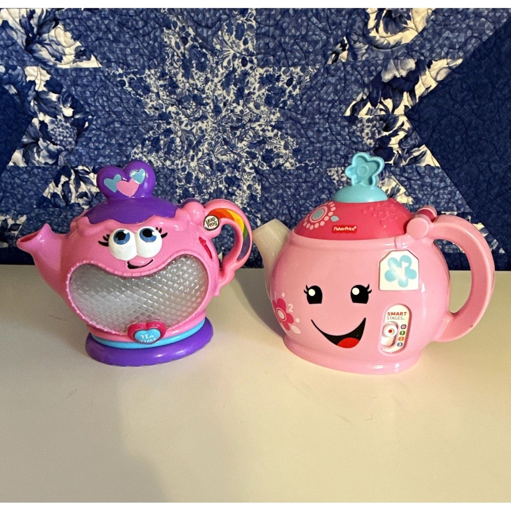 Fisher-Price Smart Stages Pink Toy Teapot LeapFrog & Porcelain Tea Set Lot